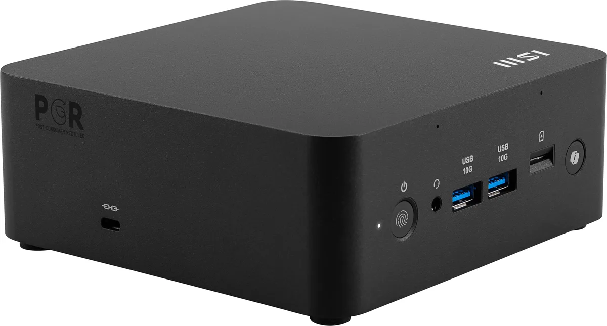 Small black square mini PC, matte finish, compact cube shape