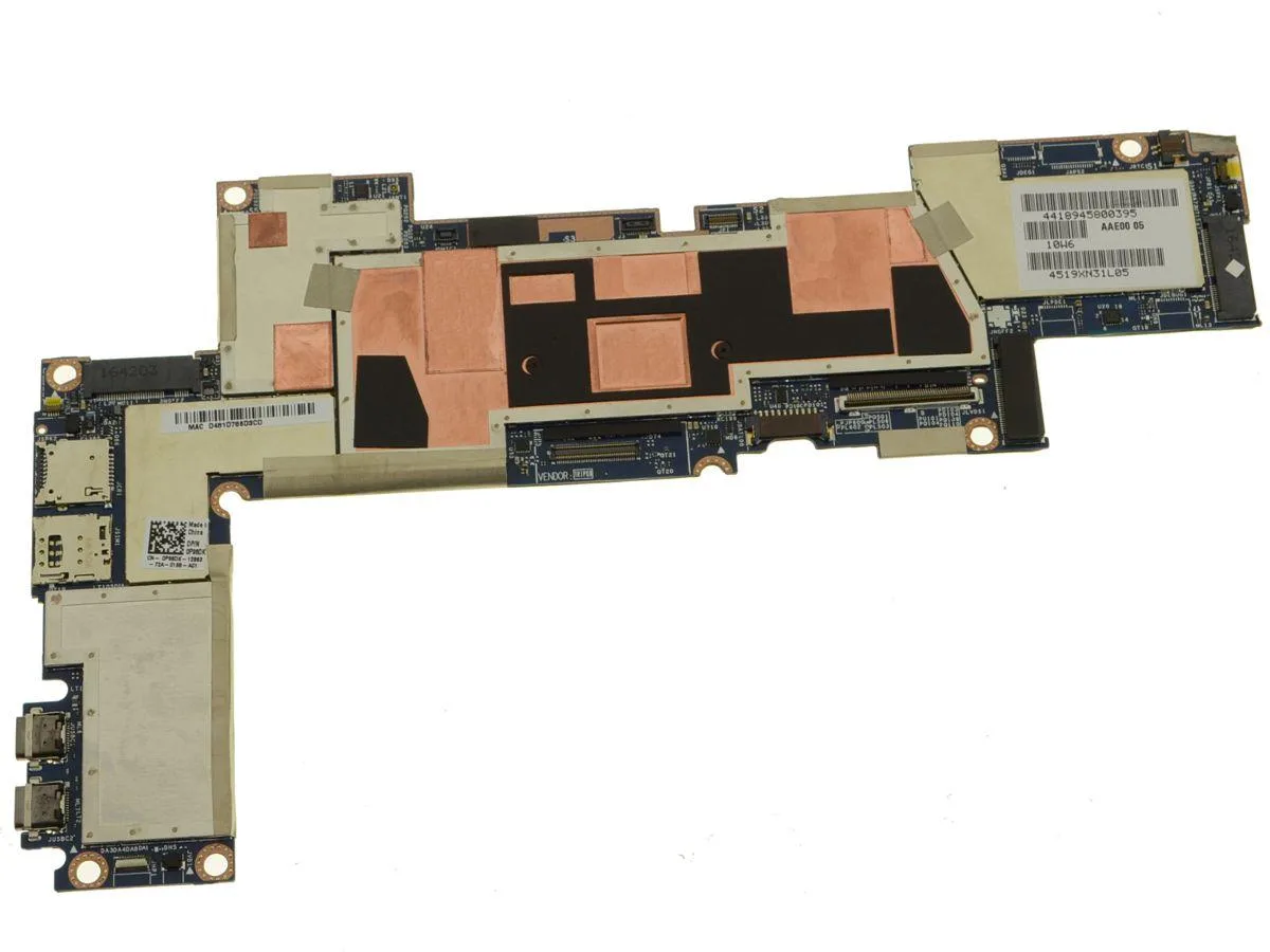 Green rectangular circuit board with silver processor socket and gold edge connectors