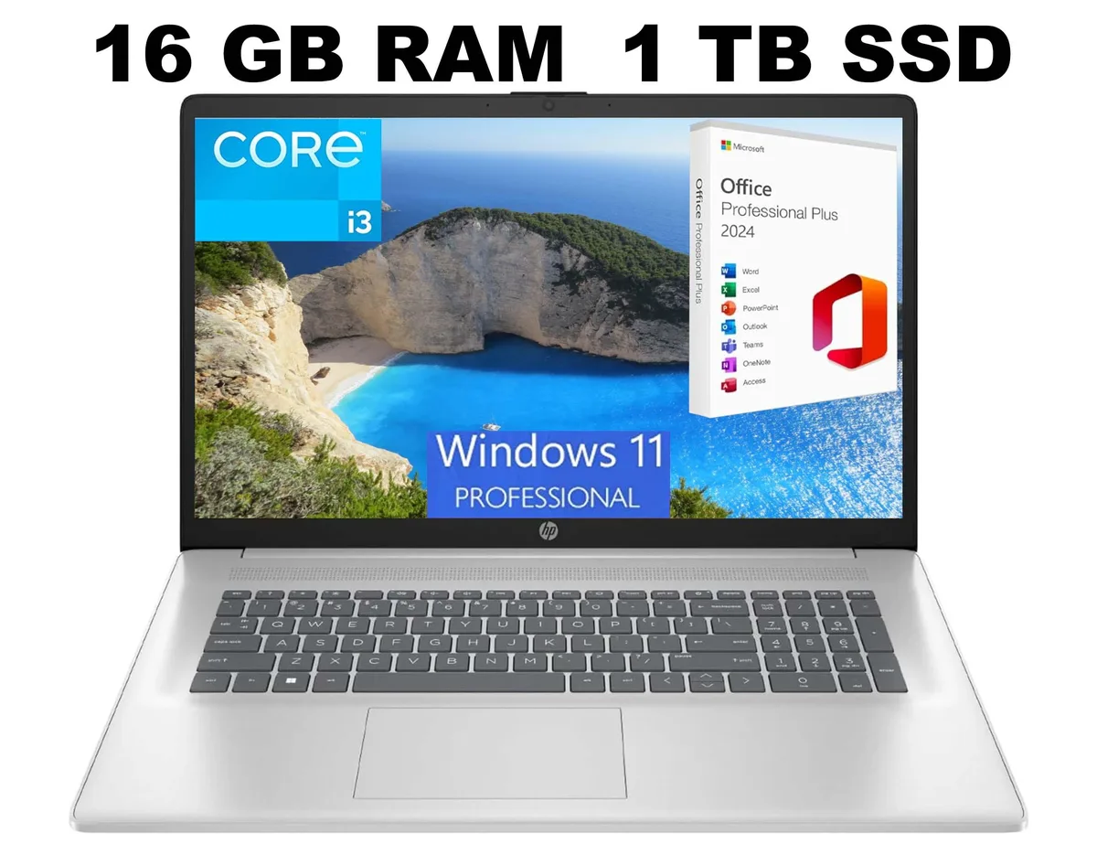 HP HP 17 laptop 17.3 FHD Intel Core i3-1215U 6-core 16GB 1TB PCIe SSD Windows 11 Pro Silver — photo du produit