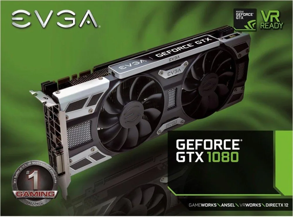 EVGA GeForce GTX 1080 graphics card black silver dual-slot cooler