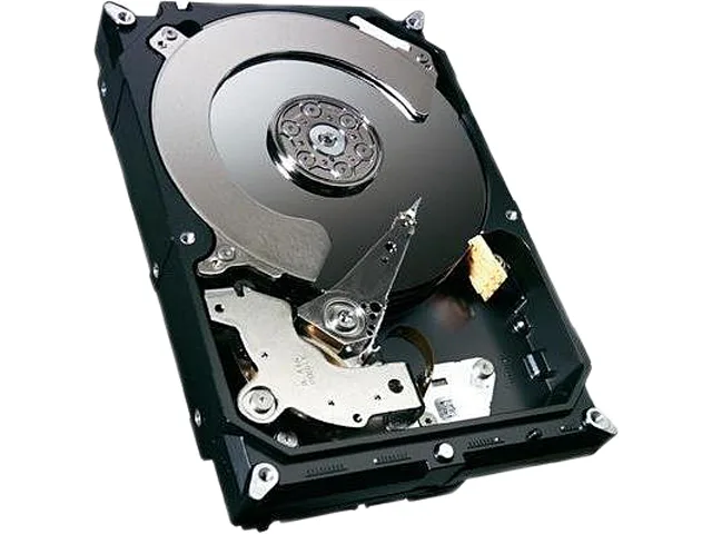 Silver 3.5-inch bare SAS hard drive, rectangular metal casing, exposed circuit board on underside