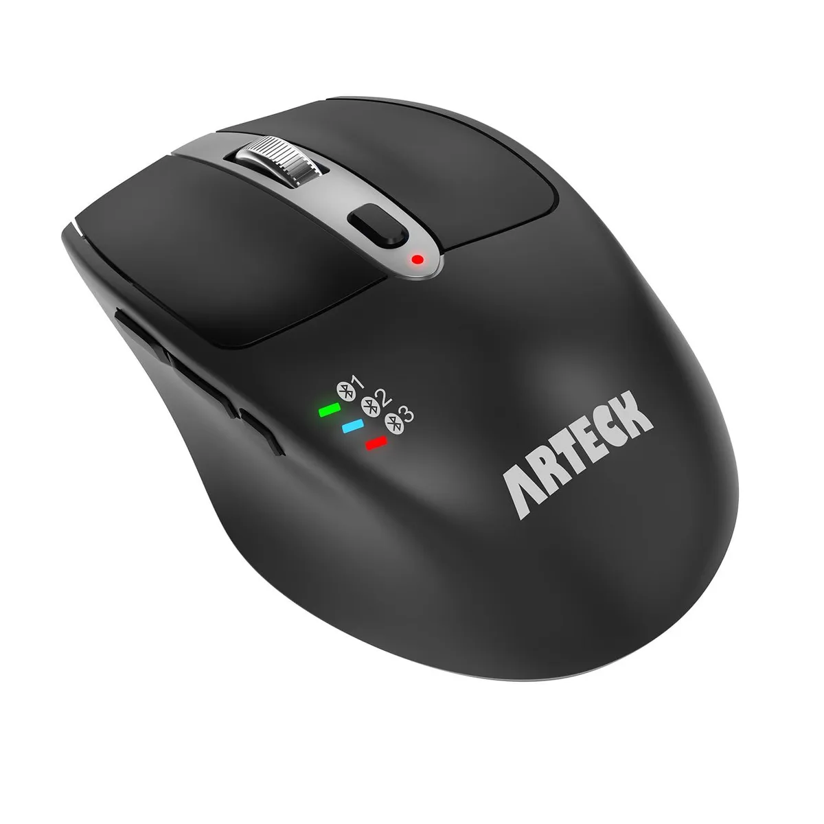 Black right-handed gaming mouse with 16 buttons and USB-C charging cable