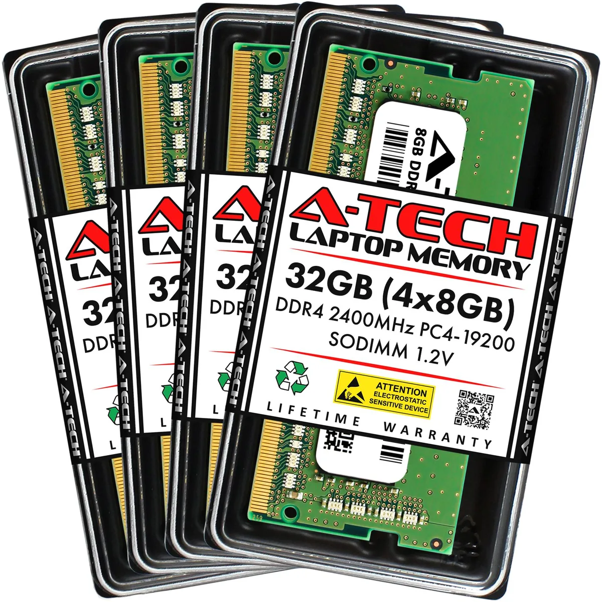 A-Tech A-Tech 32GB (4x8GB) DDR4 2400MHz SODIMM CL17 1.2V 260-Pin Laptop RAM Kit — photo du produit