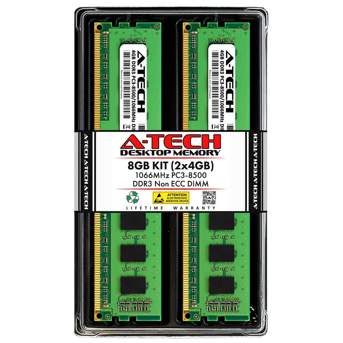A-Tech A-Tech 8GB (2x4GB) DDR3 1066MHz PC3-8500 CL7 1.5V 240-Pin Desktop RAM — 商品写真