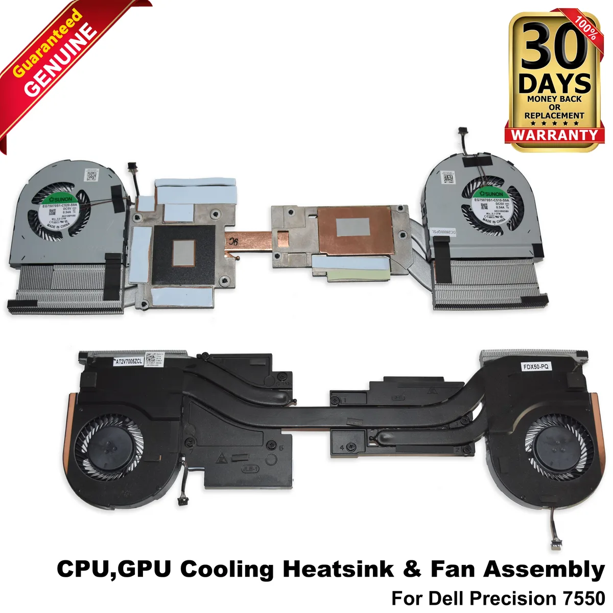 DELL DELL Precision 7550 CPU GPU Cooling Heatsink Fan Assembly 3XNJY laptop replacement part — product photo