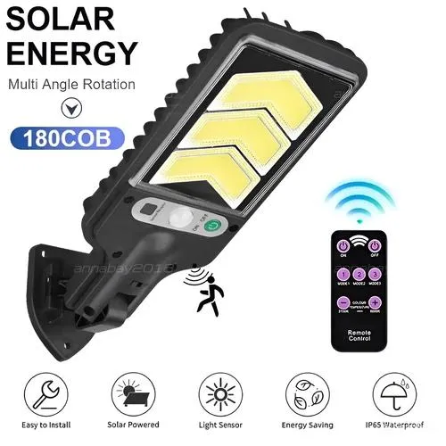 NShi NShi 180COB Solar Flood Light 150W IP65 3 Modes Remote PIR 16.4ft 120° 6000K Black — fotografia produktu