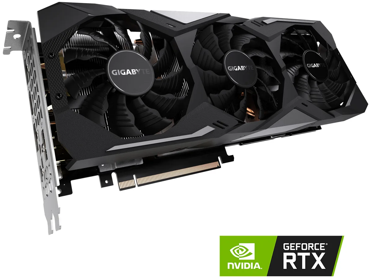 GIGABYTE RTX 2080 graphics card with three WINDFORCE fans and metal backplate