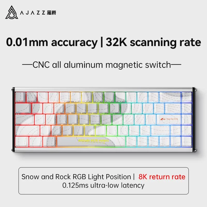 Aluminum alloy CNC wired gaming keyboard 68 keys Snow and Rock finish