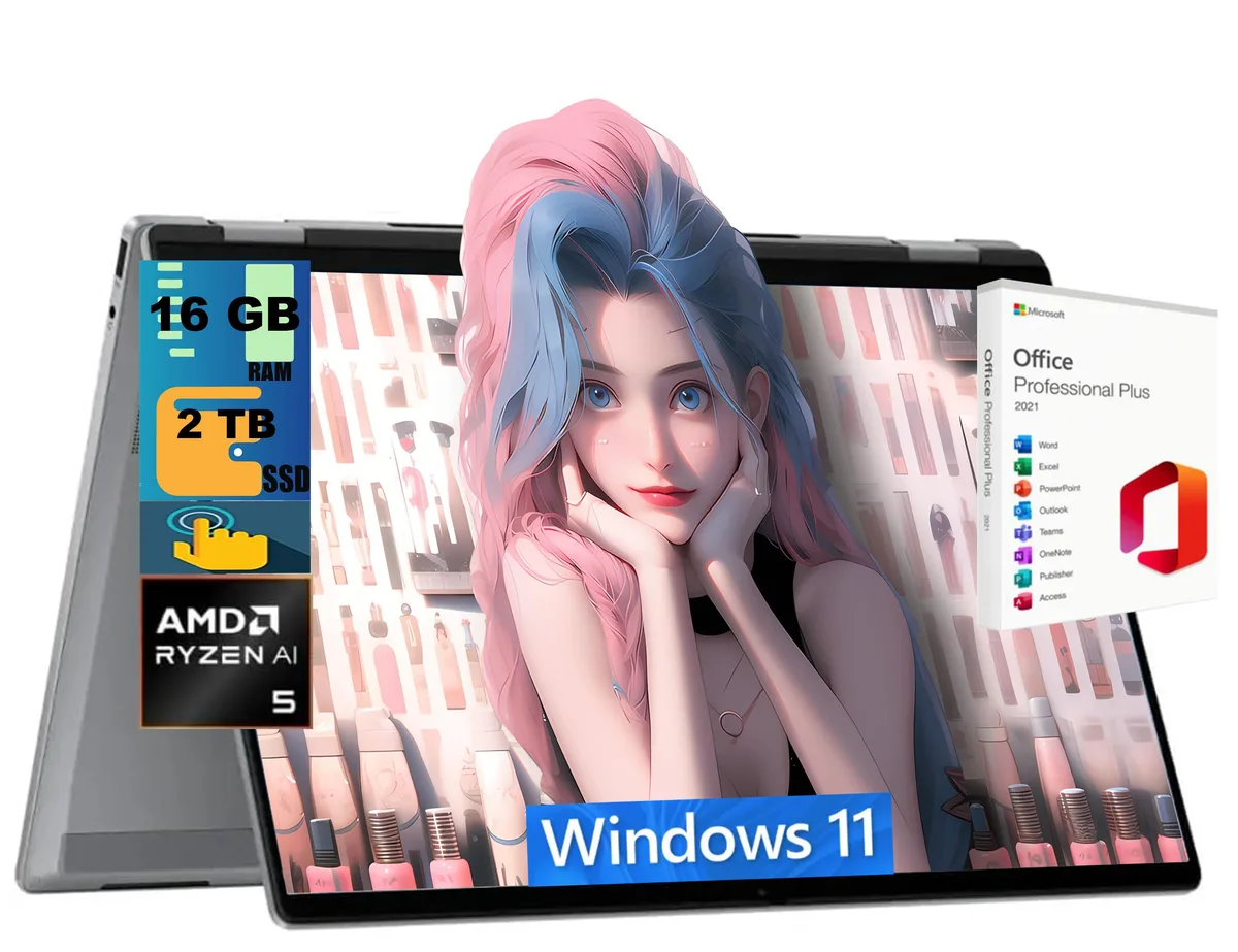 HP HP OmniBook X 16 laptop, Ryzen AI 5 340, 16GB, 2TB PCIe SSD, 16" WUXGA touchscreen, Silver — product photo