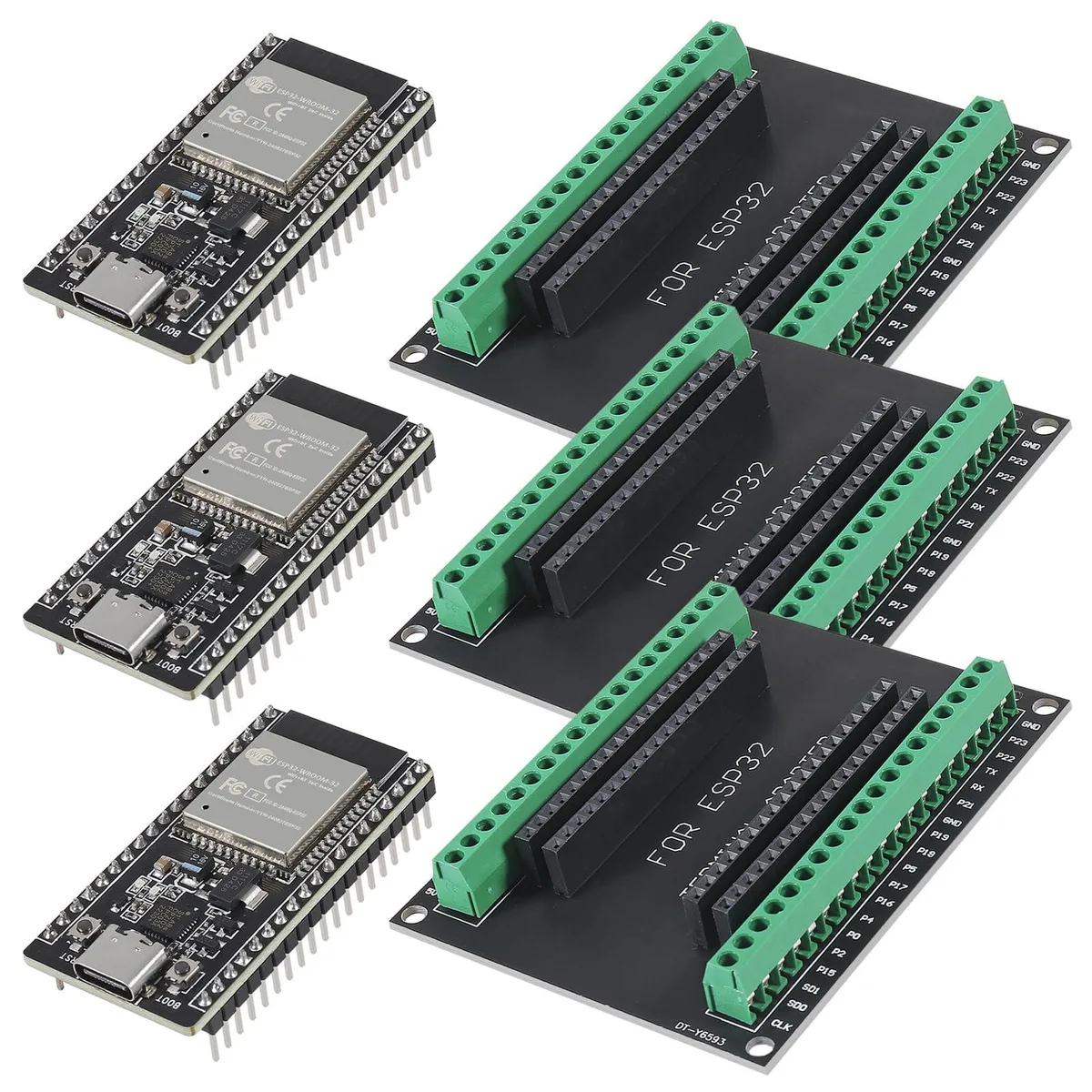 KEHIPI KEHIPI 3× ESP32 CP2012 USB-C 38-Pin DevKit + Breakout Boards — zdjęcie produktu