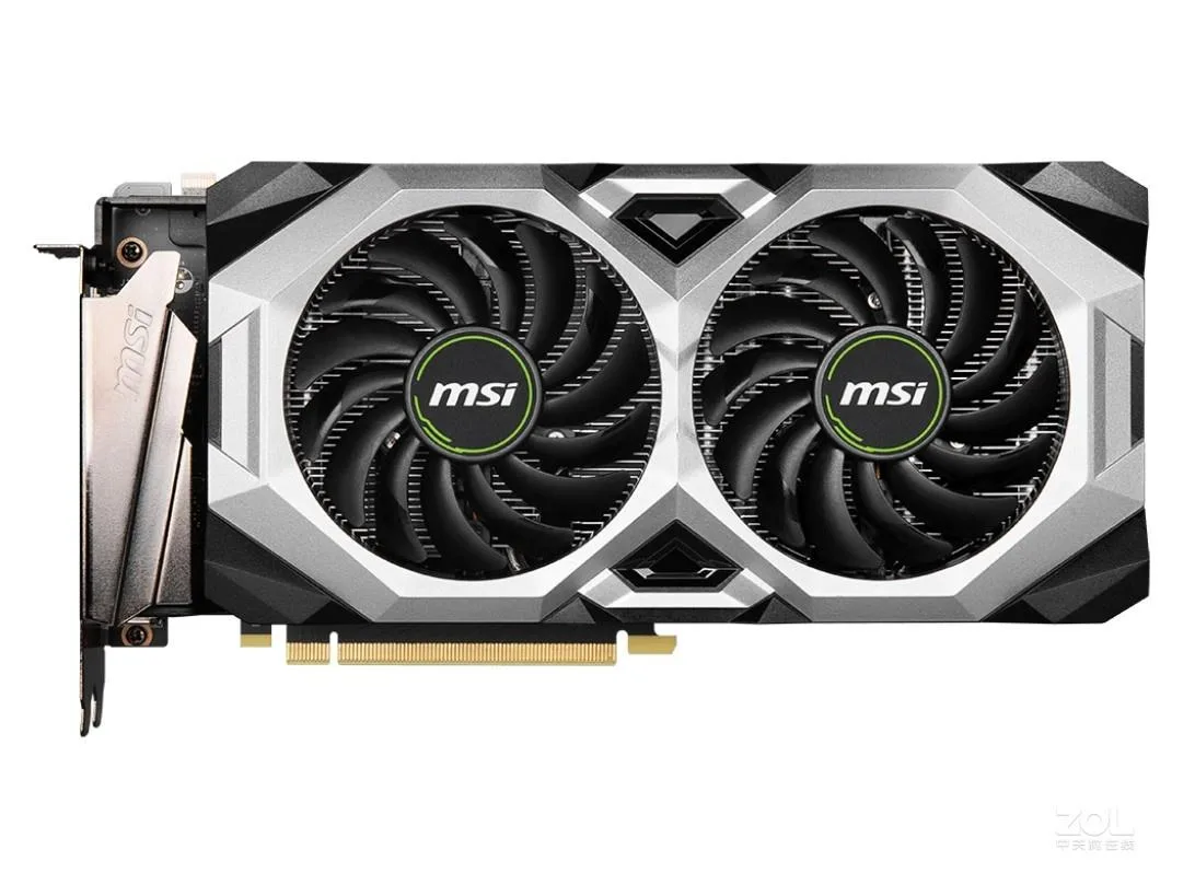 Dual-fan graphics card in black and silver finish