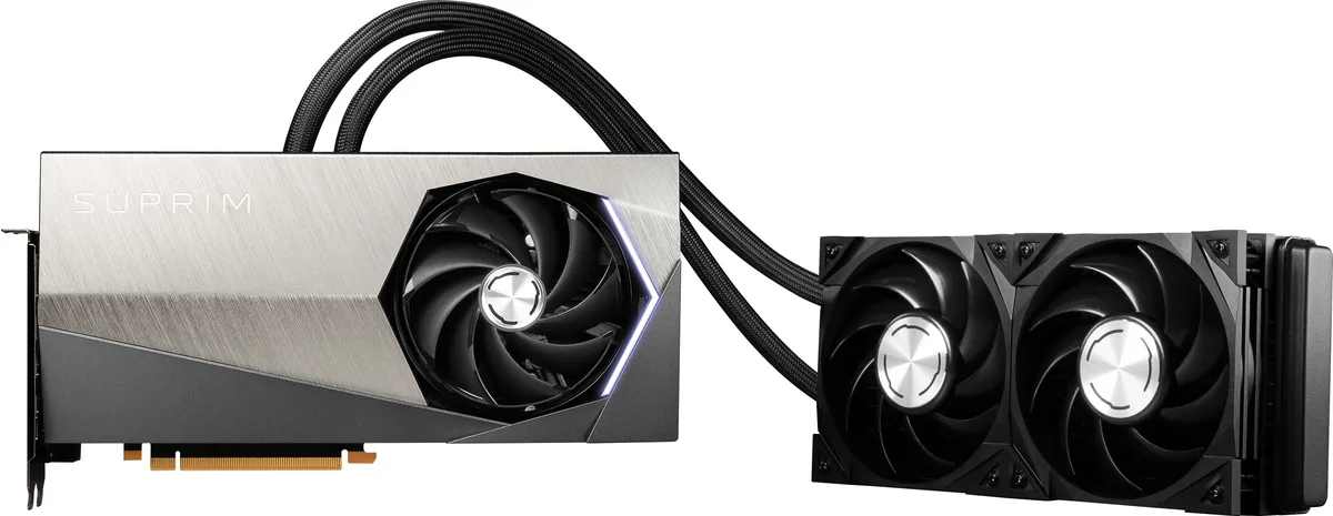 MSI RTX 4090 Suprim Liquid X graphics card with integrated liquid cooler and radiator