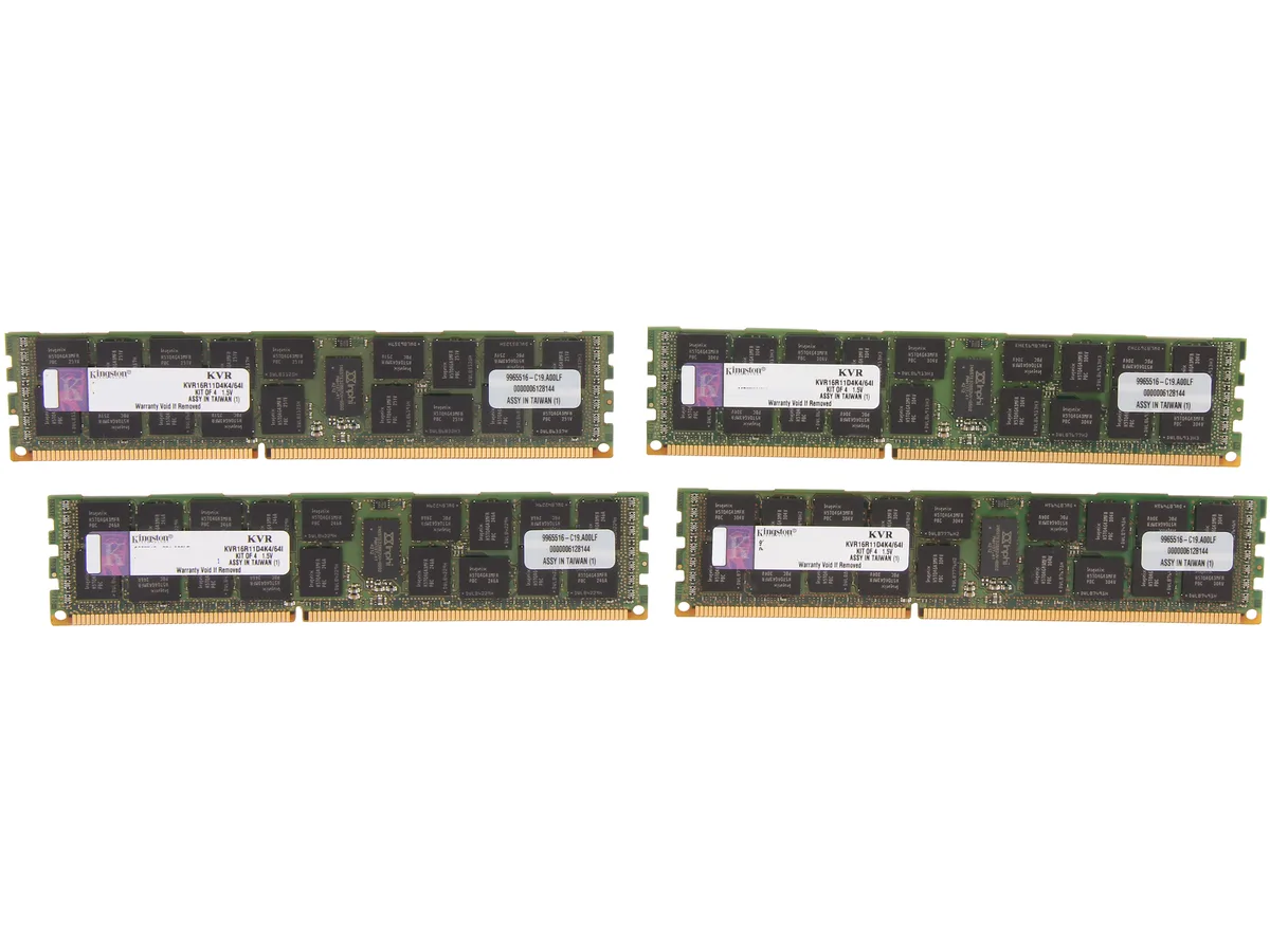 Kingston Technology Corp. Kingston Technology Corp. KVR16R11D4K4/64I 64GB (4x16GB) DDR3 1600 CL11 ECC Registered server RAM — ürün fotoğrafı