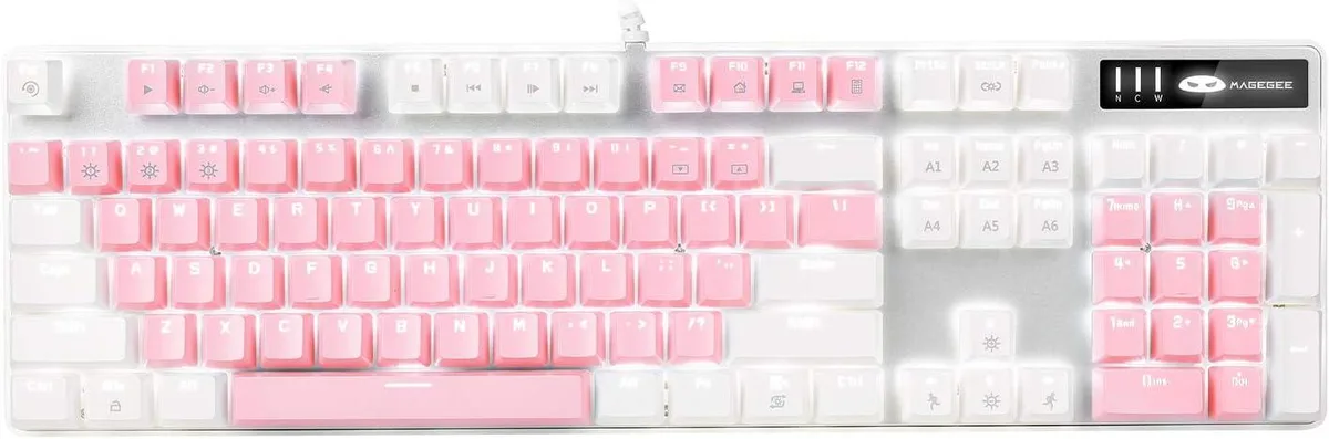 TUKO TUKO Mechanical Gaming Keyboard Blue Switch 104 Keys White & Pink — Produktfoto