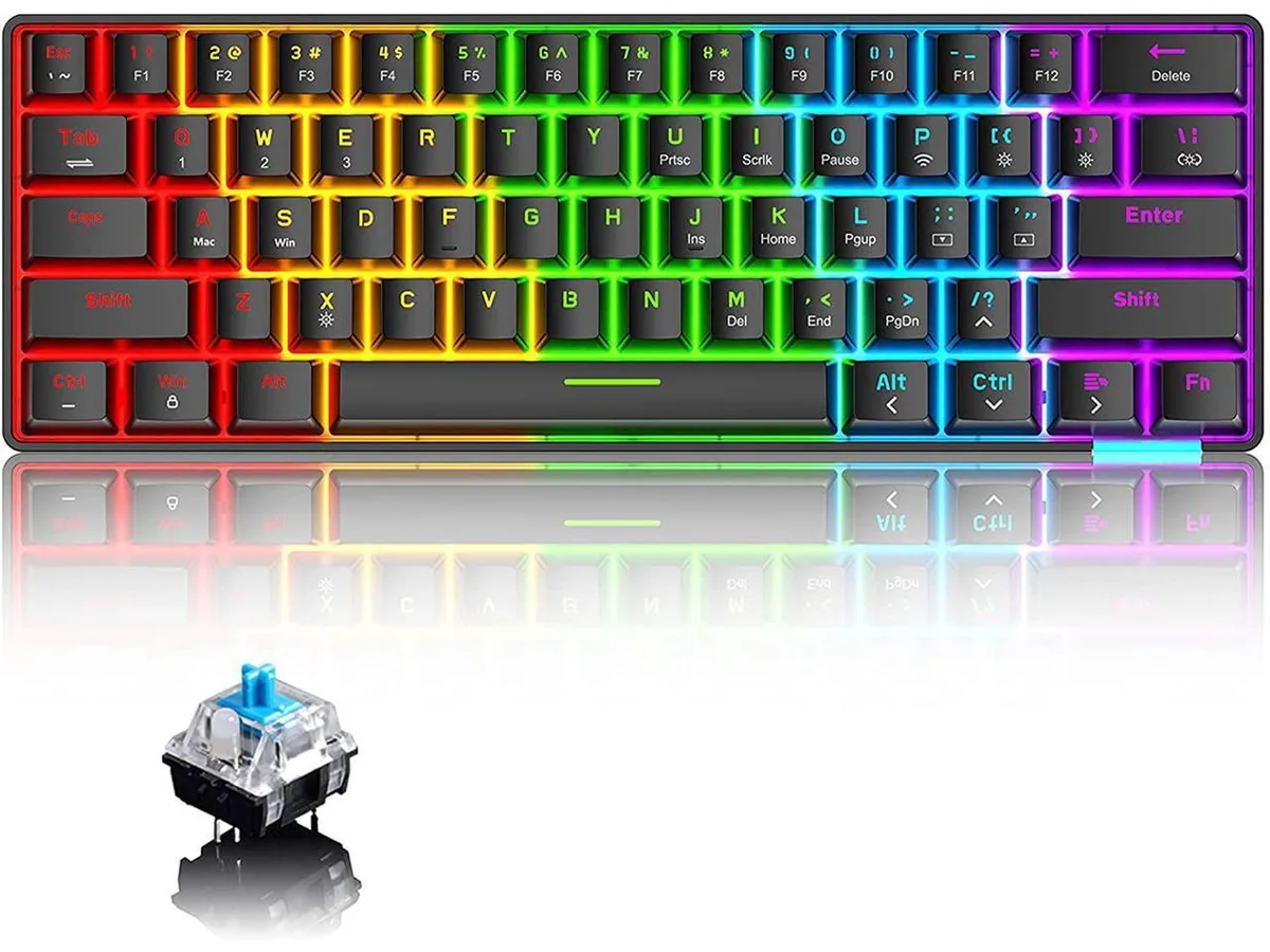 KEHIPI KEHIPI 60% Wireless Mechanical Gaming Keyboard 61 Key Black Blue Bluetooth 5.0 — photo du produit