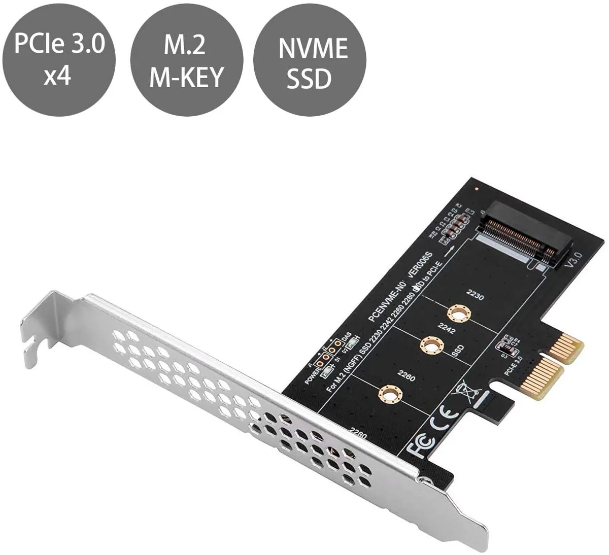Hitoor Hitoor M.2 NVMe PCIe 3.0 x1 Expansion Card Low Profile Bracket — vörumynd