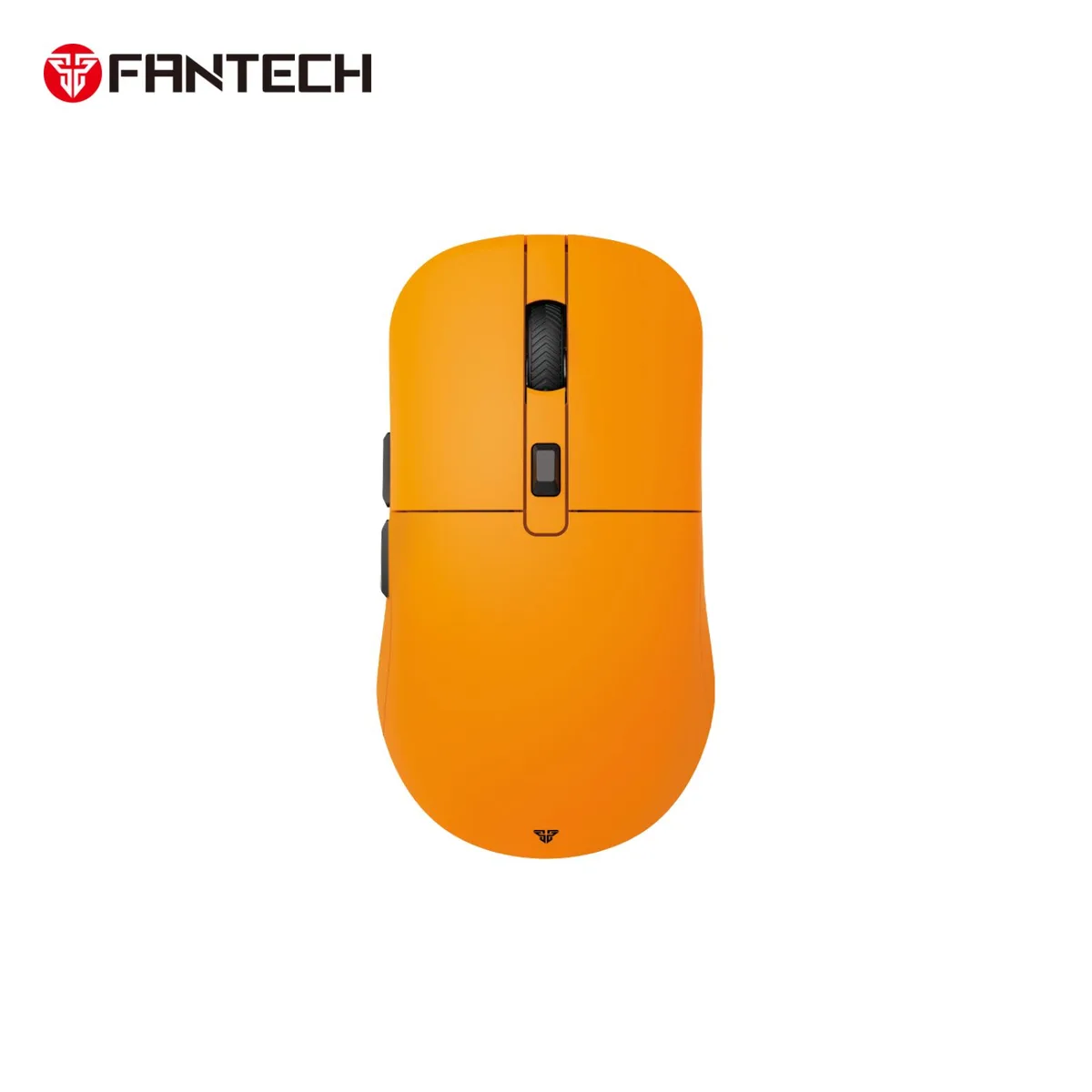 Yellow ergonomic wireless gaming mouse with six buttons and USB-C cable