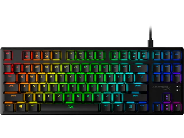 Black tenkeyless mechanical keyboard with RGB lighting and detachable USB cable