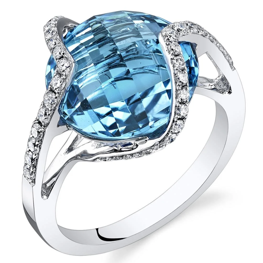 Oravo Oravo Swiss Blue Topaz Diamond Ring 14Kt White Gold 4.5 Cts — ürün fotoğrafı