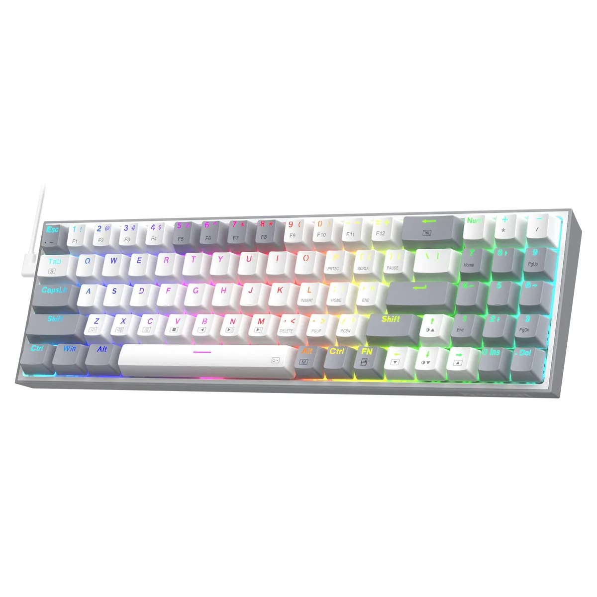 Redragon K628 Pollux 75% 78-Key Wired RGB Gaming Keyboard, Hot-Swap Red Switch, Mixed Grey/White Keycaps — 商品写真