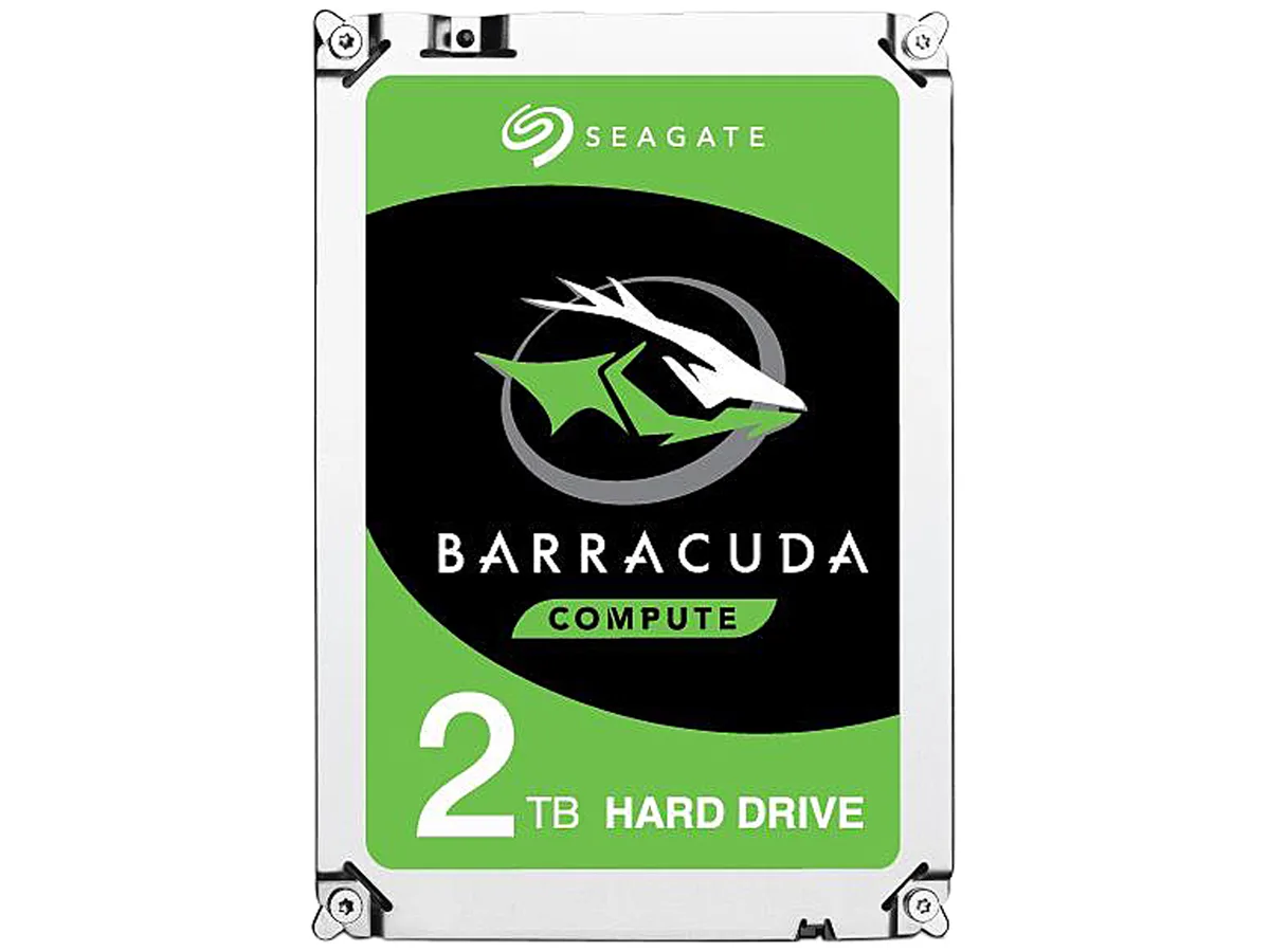 Silver 3.5 inch bare hard drive with green circuit board visible