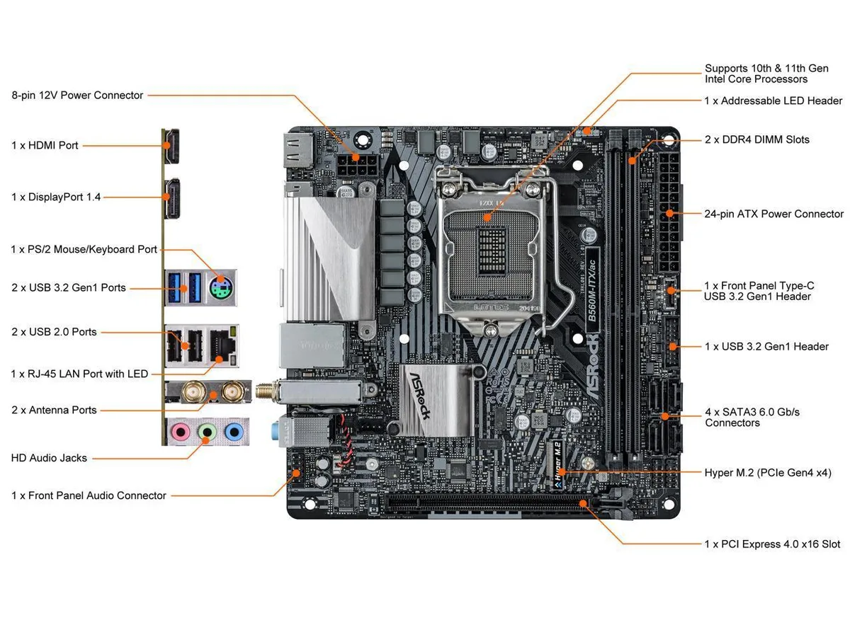 ASRock ASRock B560M-ITX/AC Intel motherboard — foto del producto