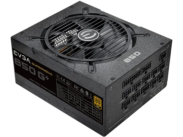 Rectangular black ATX power supply with 135 mm fan and modular cable sockets