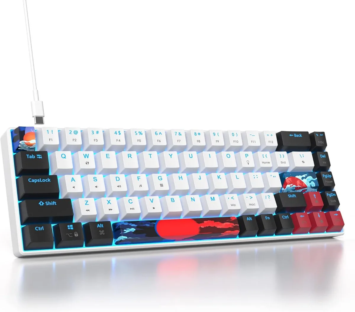 usbroway usbroway 68-Key 60% Mechanical Gaming Keyboard Red Switch 18 LED Modes Black-White — toote foto