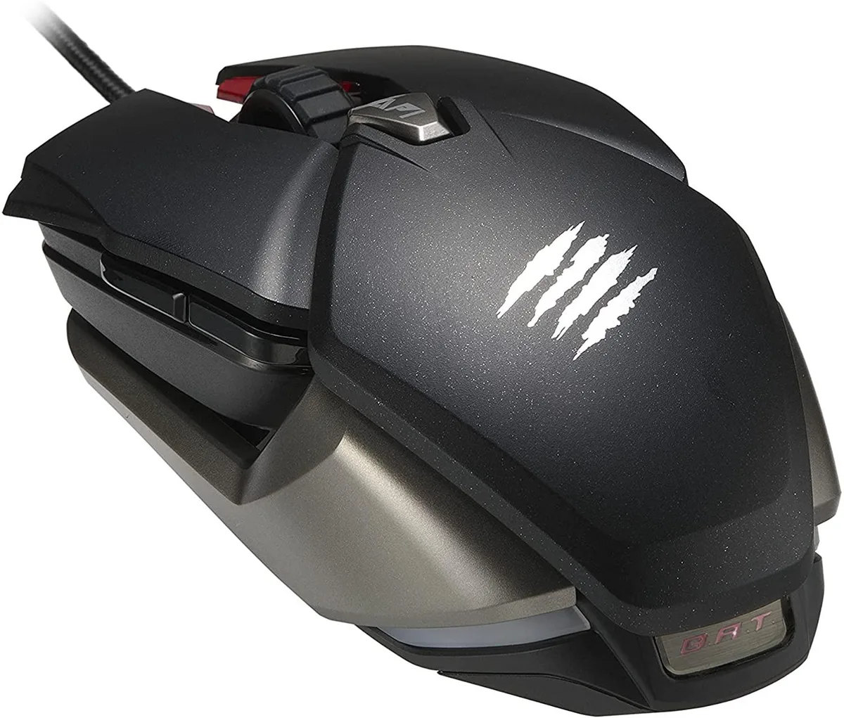 Ambidextrous wired gaming mouse with side vents, adjustable palm rests and side skirts, two RGB zones, ten programmable buttons