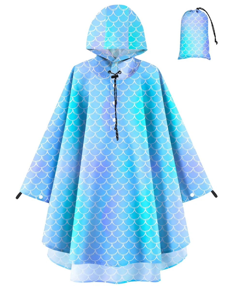  OlyPegic Kids Poncho Blue Mermaid Scale Size 6 70 cm — תמונת המוצר