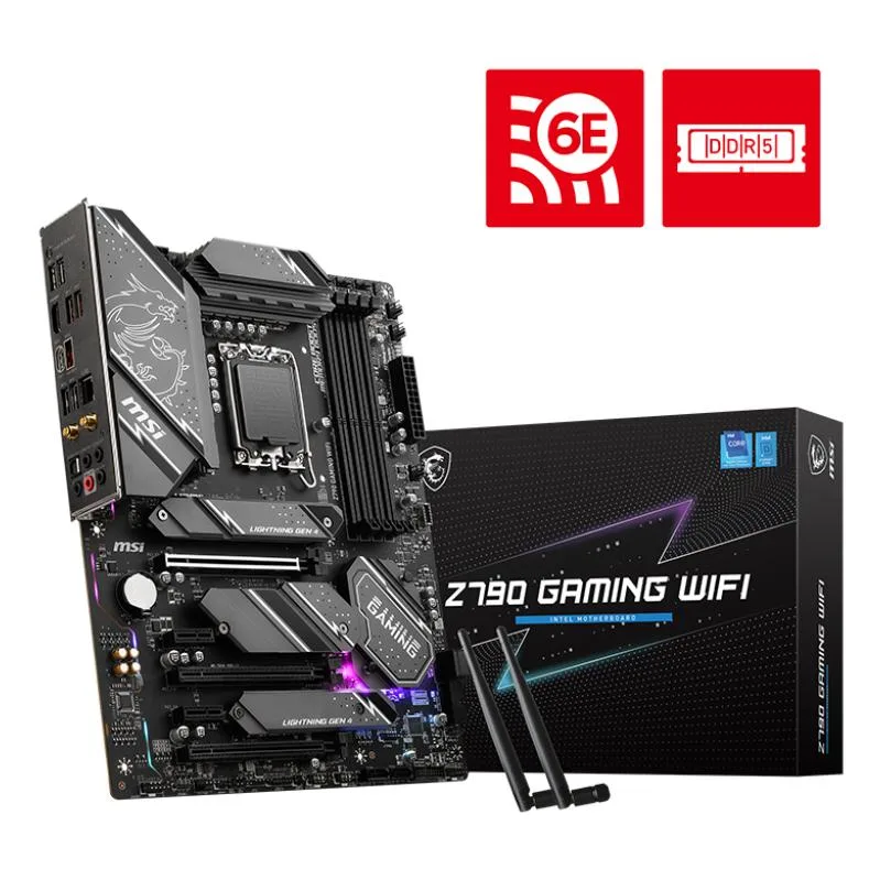 ATX motherboard with black and silver heatsinks and silver I/O shield