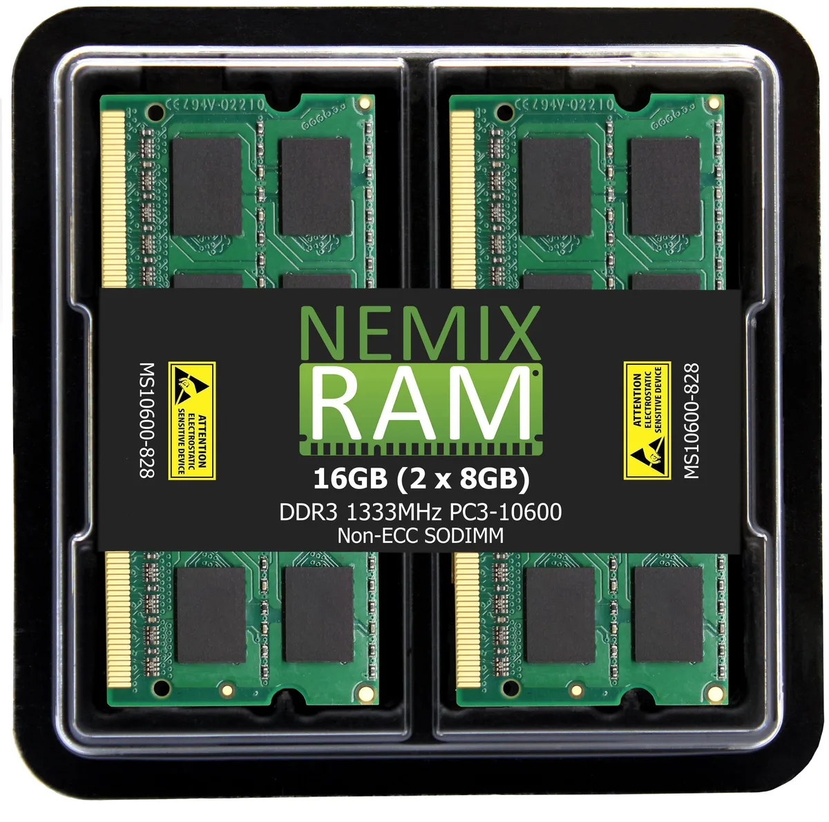 Two green DDR3 SODIMM modules with gold contacts, no heat spreaders