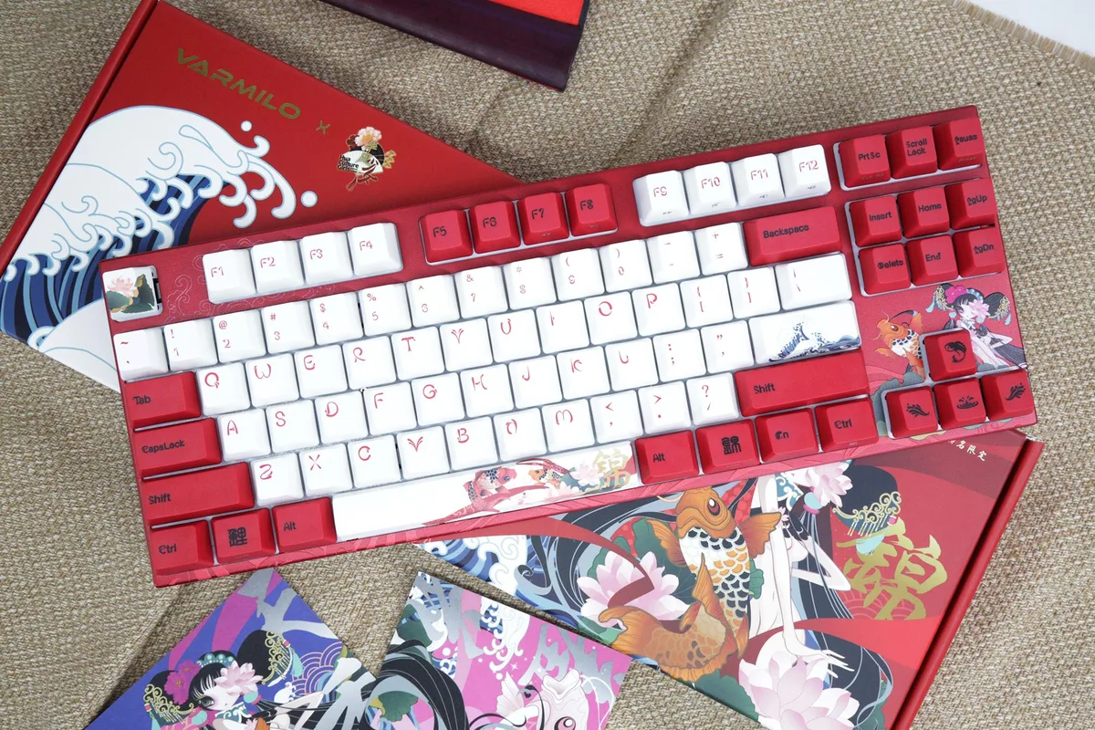 Varmilo Varmilo VA87M Koi TKL Gaming Keyboard Cherry MX Blue 87 Keys Red White — produktbild