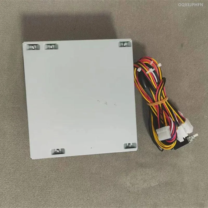 Silver rectangular ATX power supply unit with gold certification badge
