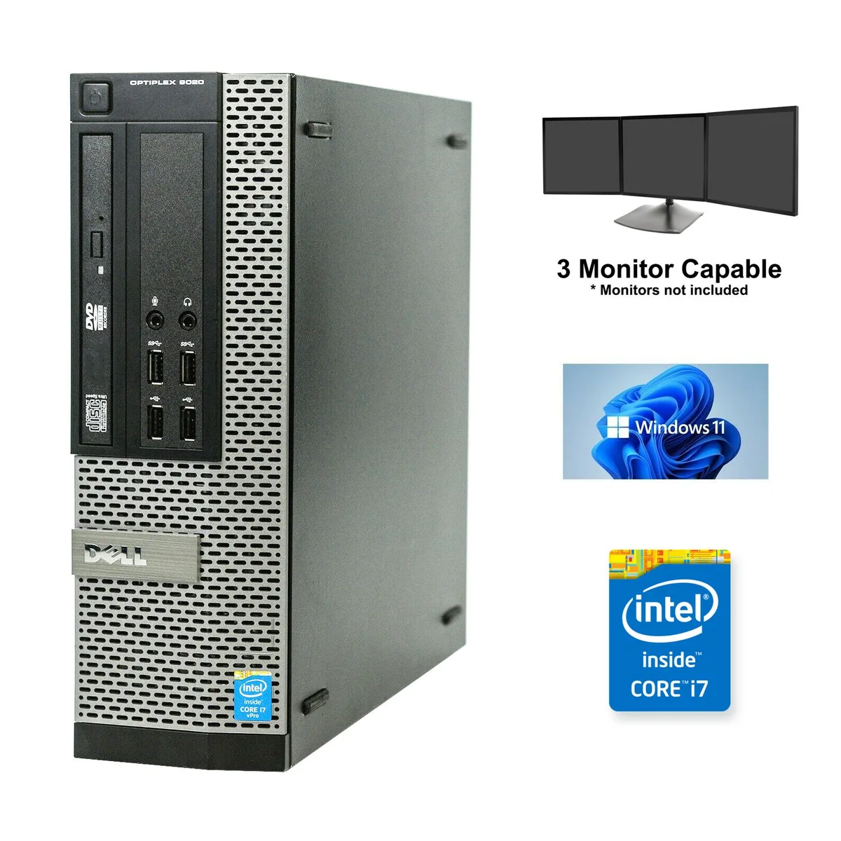 Black small form factor desktop tower with DVD drive and Wi-Fi adapter