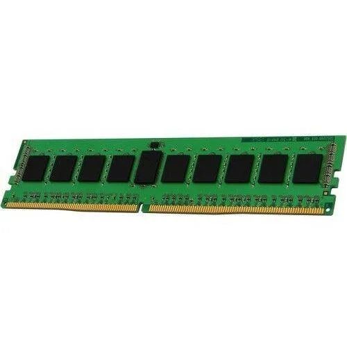 Green printed circuit board with black memory chips and gold edge connector