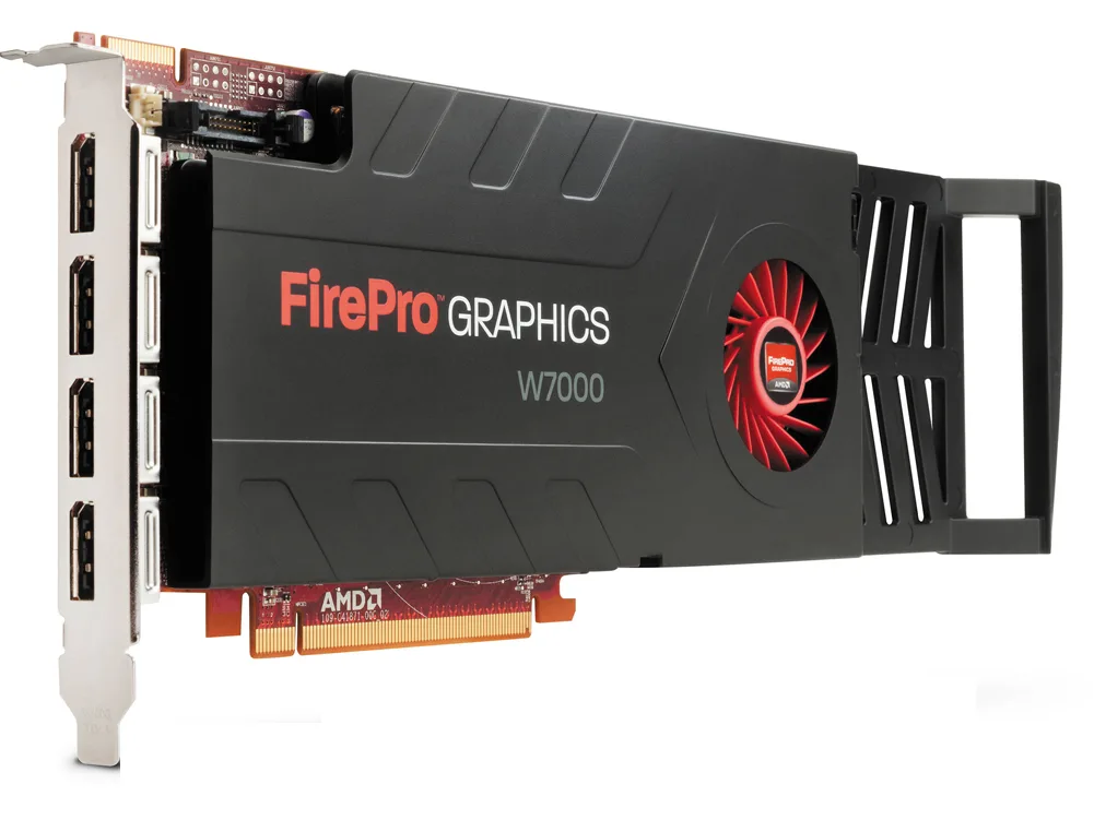 AMD FirePro W7000 graphics card with four DisplayPort outputs and single fan cooler