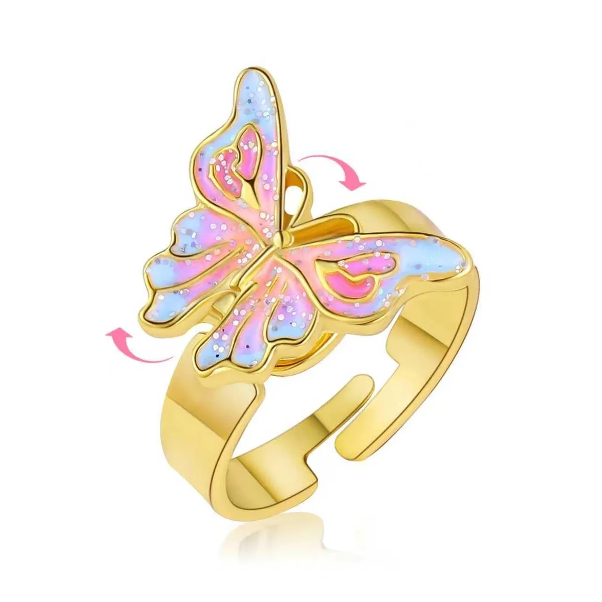 XinTeAcc LJ-A0051 18K Gold Plated Adjustable Butterfly Spinner Ring — ürün fotoğrafı