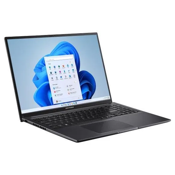 White 16-inch OLED laptop with backlit keyboard and numeric keypad