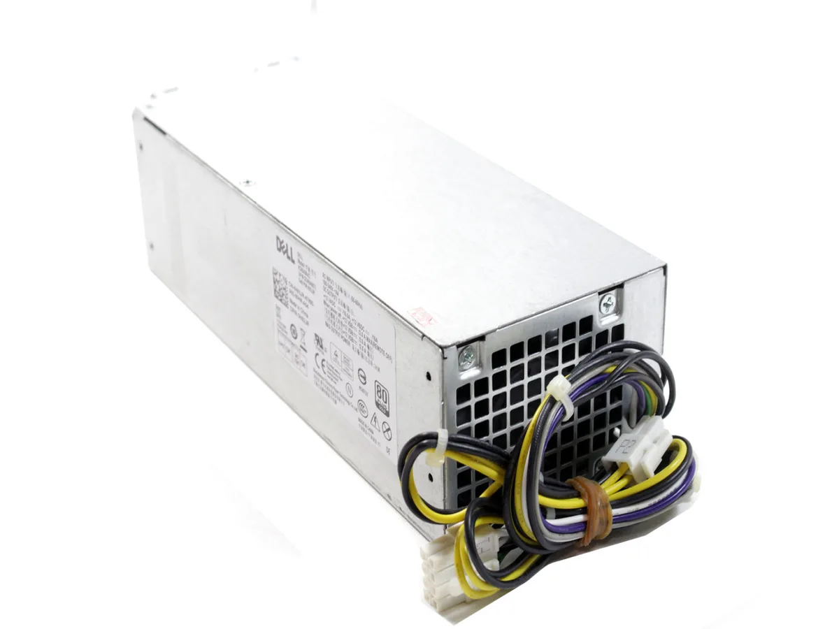 Rectangular metal Dell power supply unit, silver finish, 240 watt label