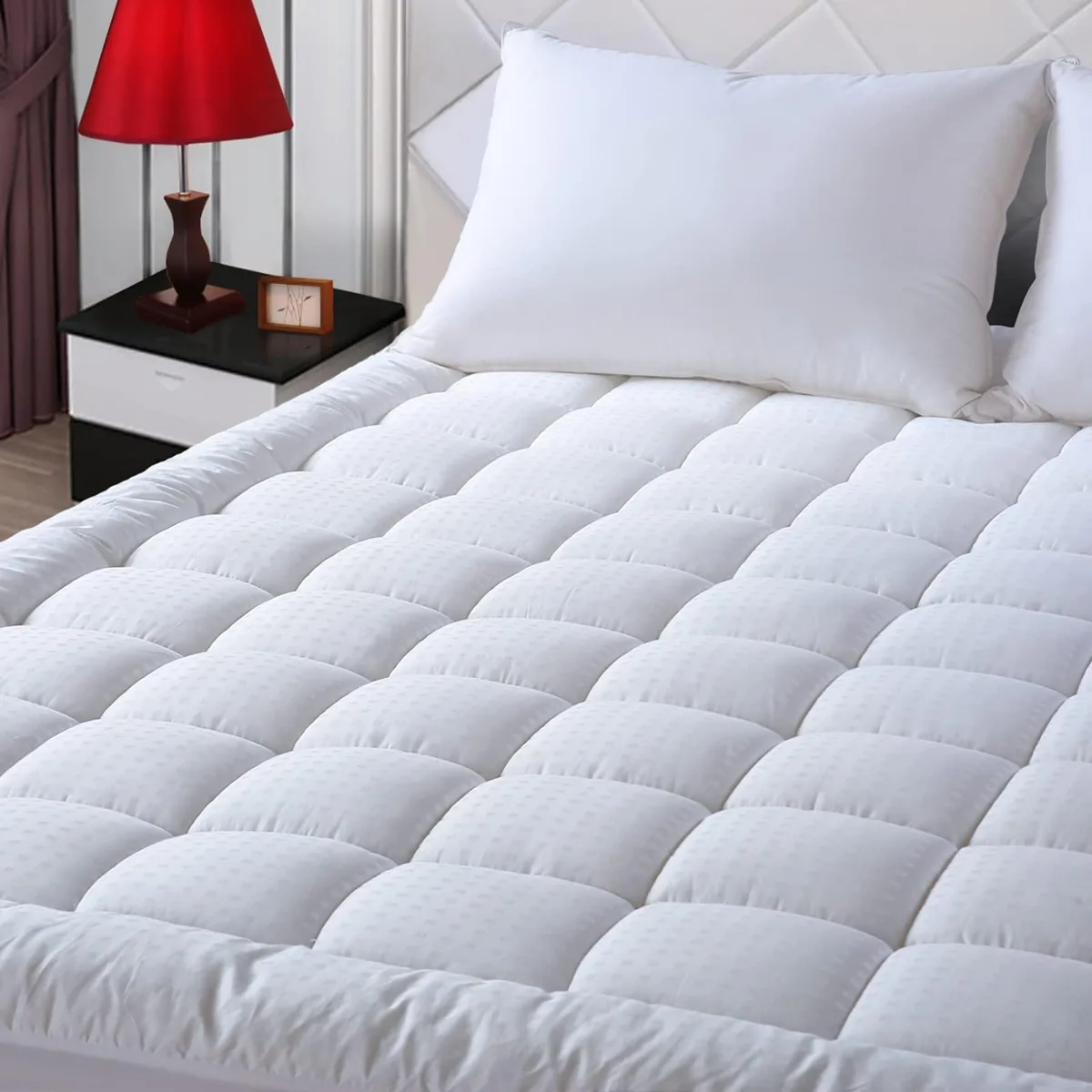 EASELAND Full Mattress Pad Cotton Pillow Top 21 inch Deep Pocket White — 商品照片