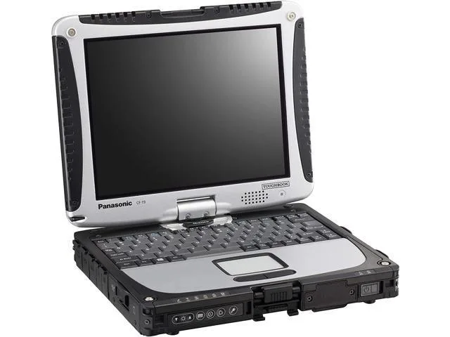 Black and silver rugged convertible laptop with 10.1 inch touchscreen display