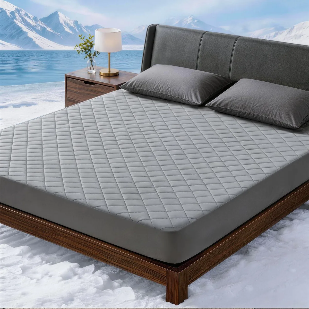  Welfibr Queen-Grey Cooling Mattress Pad Queen 15 in .45 Q-Max 160gsm — ภาพสินค้า