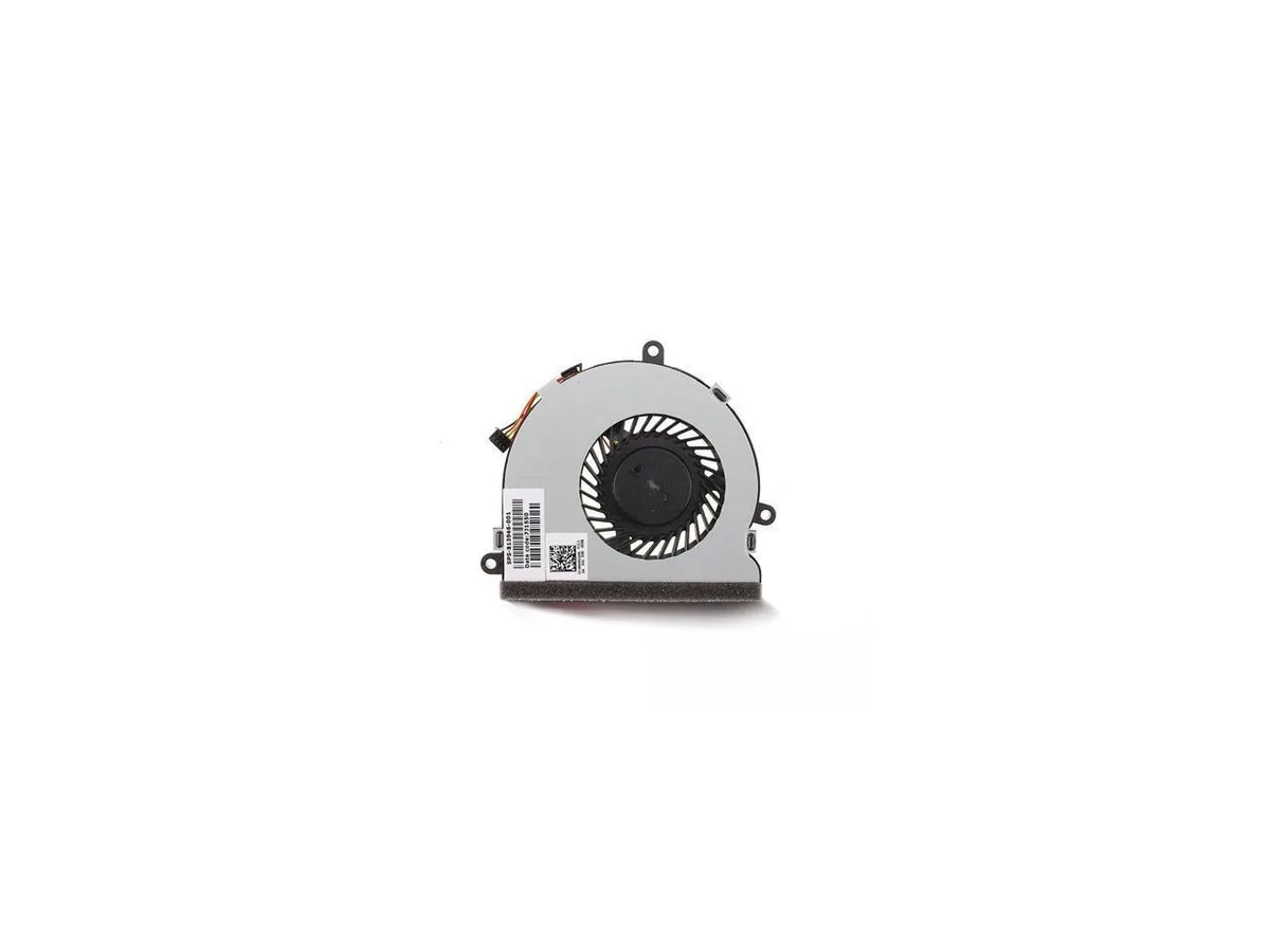 Small black laptop CPU cooling fan with plastic housing and wire connector
