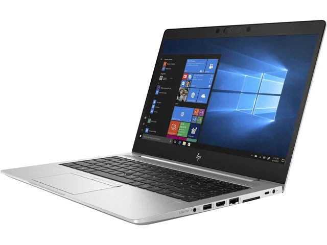 Silver 14-inch laptop with anti-glare display and fingerprint reader