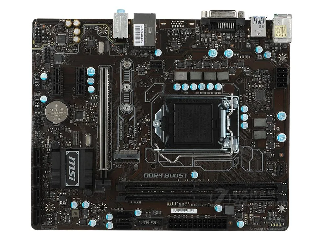 Green rectangular Micro ATX motherboard with silver CPU socket and black PCIe slots