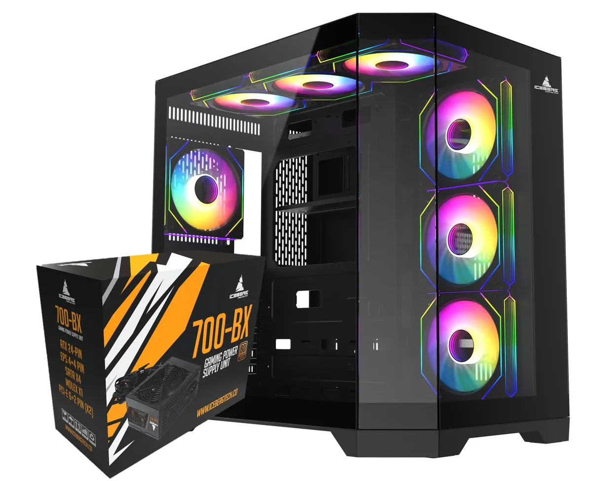 Iceberg Iceberg Crystal Edge ATX Cube Case Black 700W PSU 7 aRGB Fans — photo du produit