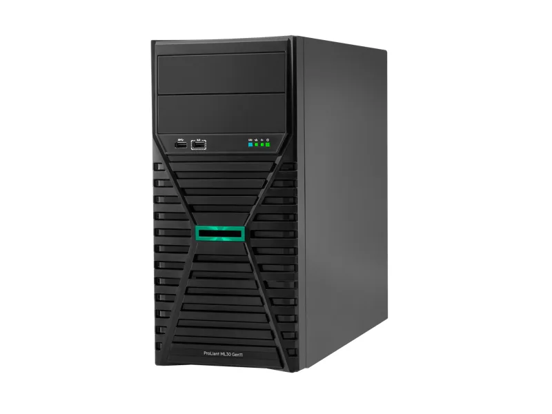 HPE ProLiant ML30 Gen11 tower server in silver chassis with front drive bays