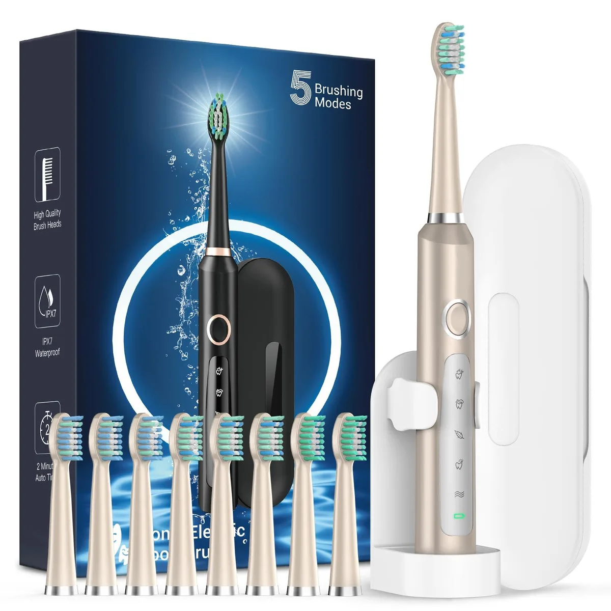 Waterpik HK01518 Oral Care Sonic Toothbrush 41000 Vibrations 8 Heads 120 Days Champagne Gold — product photo