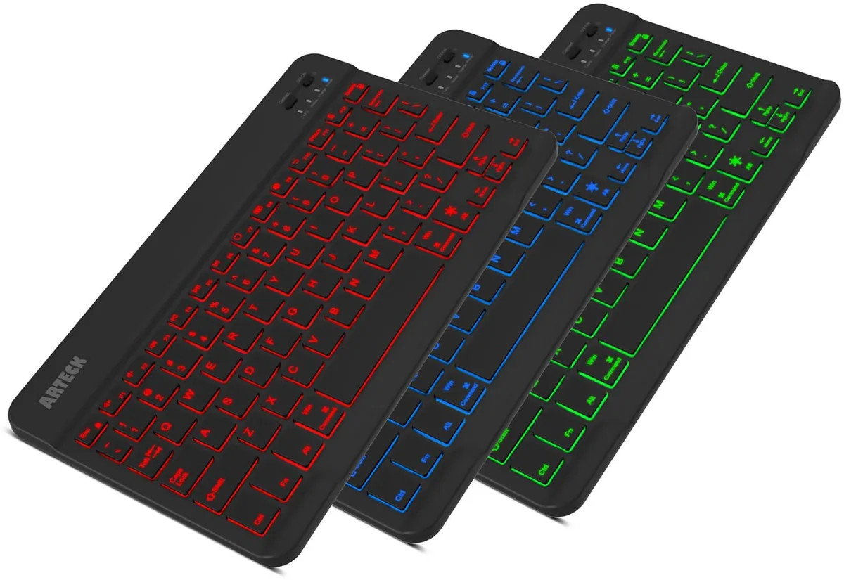 Slim black zinc-alloy keyboard with seven-colour backlighting
